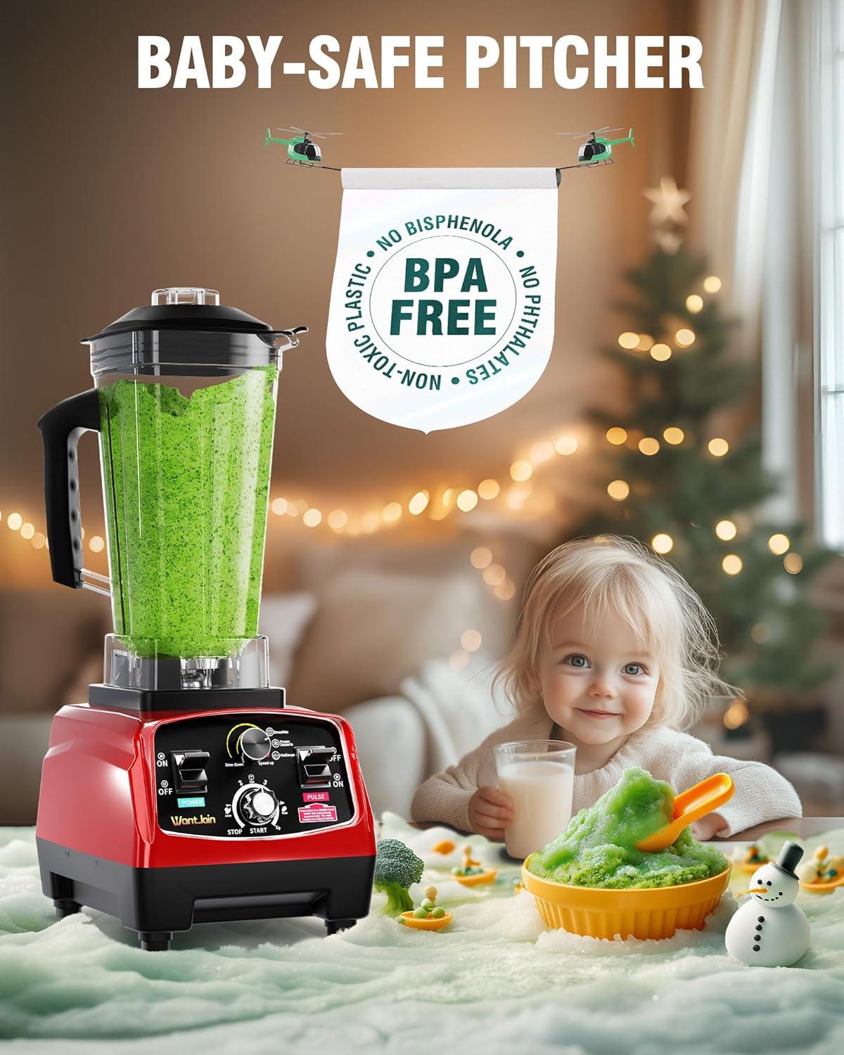 image:imageWantJoin Professional Blender ETL listed 70oz Commercial Blender for kitchen Max 1800W High Power Home and Commercial with Timer Smoothie Maker 2200ml for Crushing Ice Frozen Dessert SoupfishRed