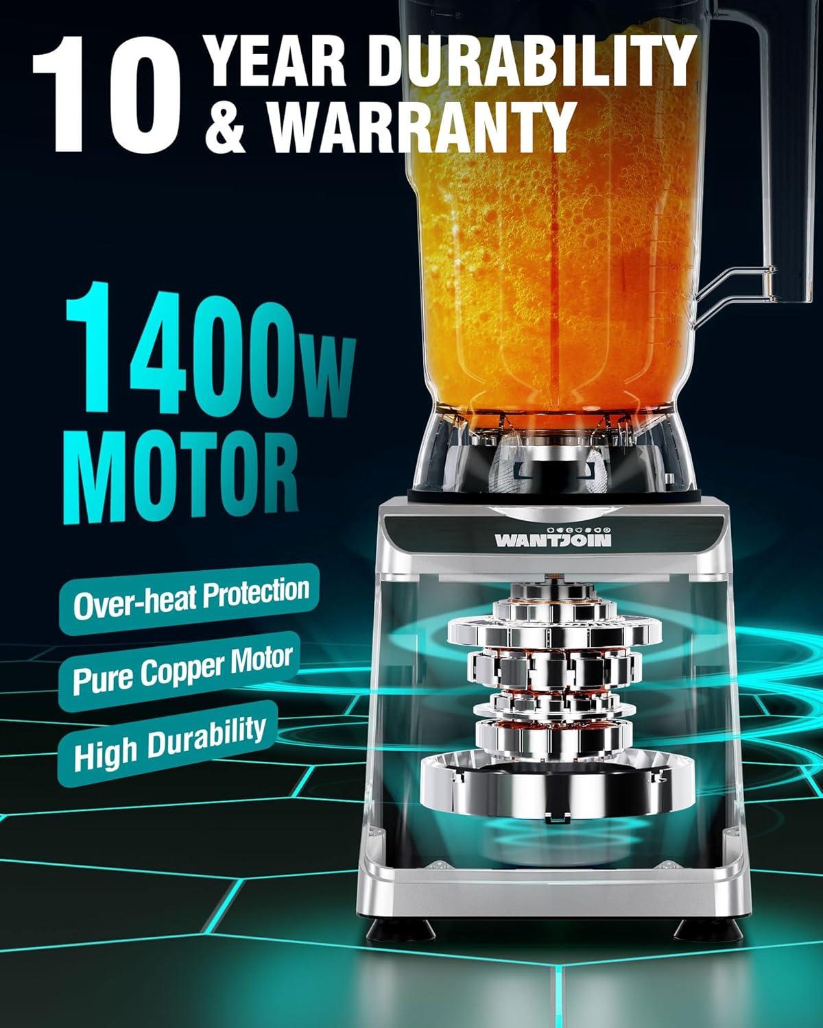 image:imageWantJoin Professional Blender ETL listed 70oz Commercial Blender for kitchen Max 1800W High Power Home and Commercial with Timer Smoothie Maker 2200ml for Crushing Ice Frozen Dessert SoupfishSliver