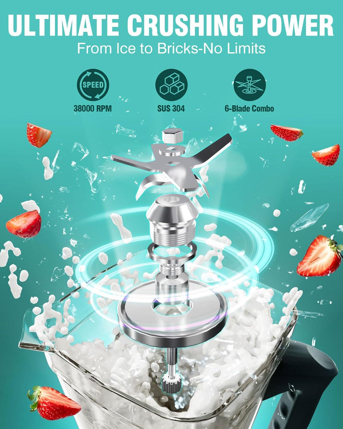 image:imageWantJoin Professional Blender ETL listed 70oz Commercial Blender for kitchen Max 1800W High Power Home and Commercial with Timer Smoothie Maker 2200ml for Crushing Ice Frozen Dessert SoupfishRed