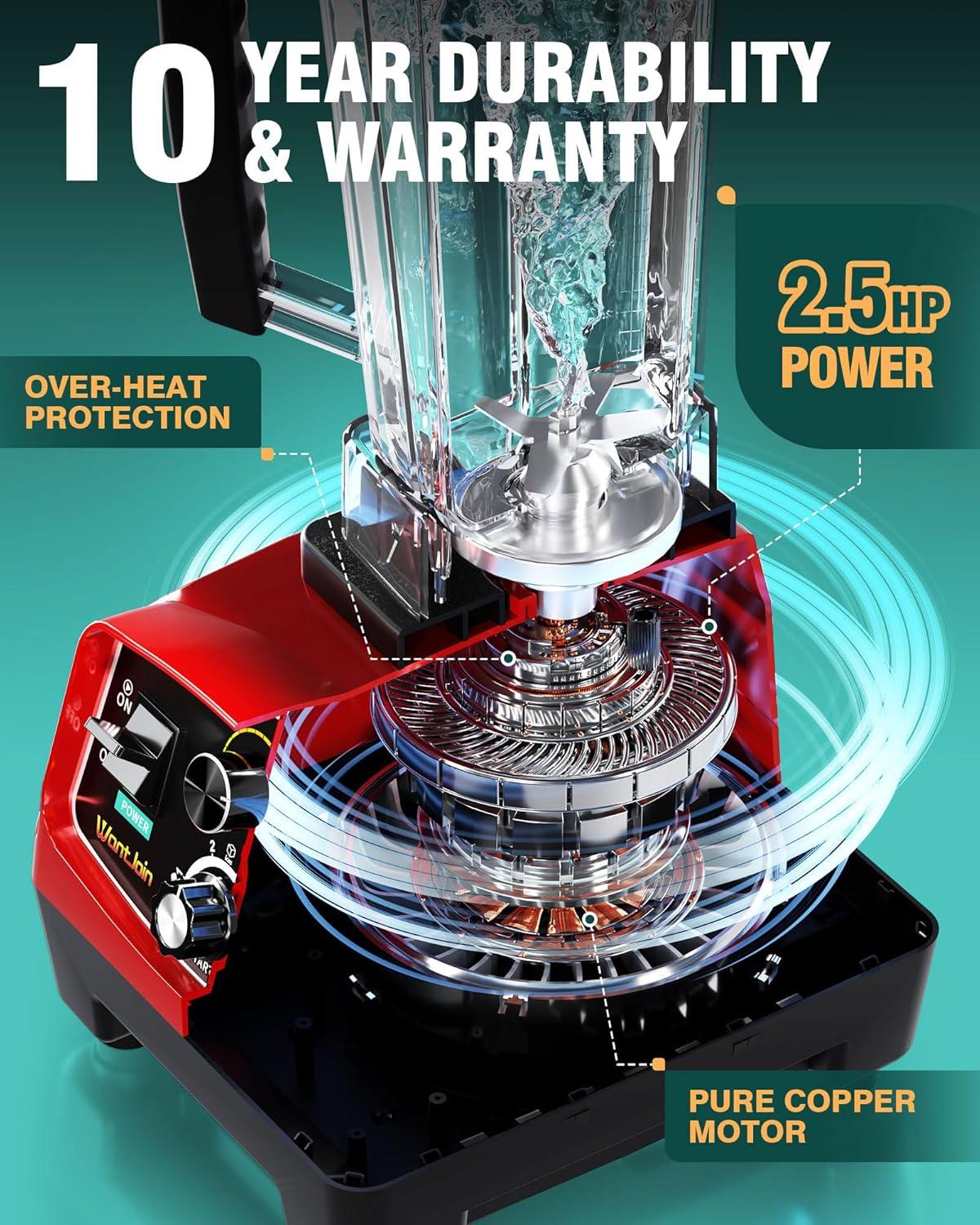 image:imageWantJoin Professional Blender ETL listed 70oz Commercial Blender for kitchen Max 1800W High Power Home and Commercial with Timer Smoothie Maker 2200ml for Crushing Ice Frozen Dessert SoupfishRed