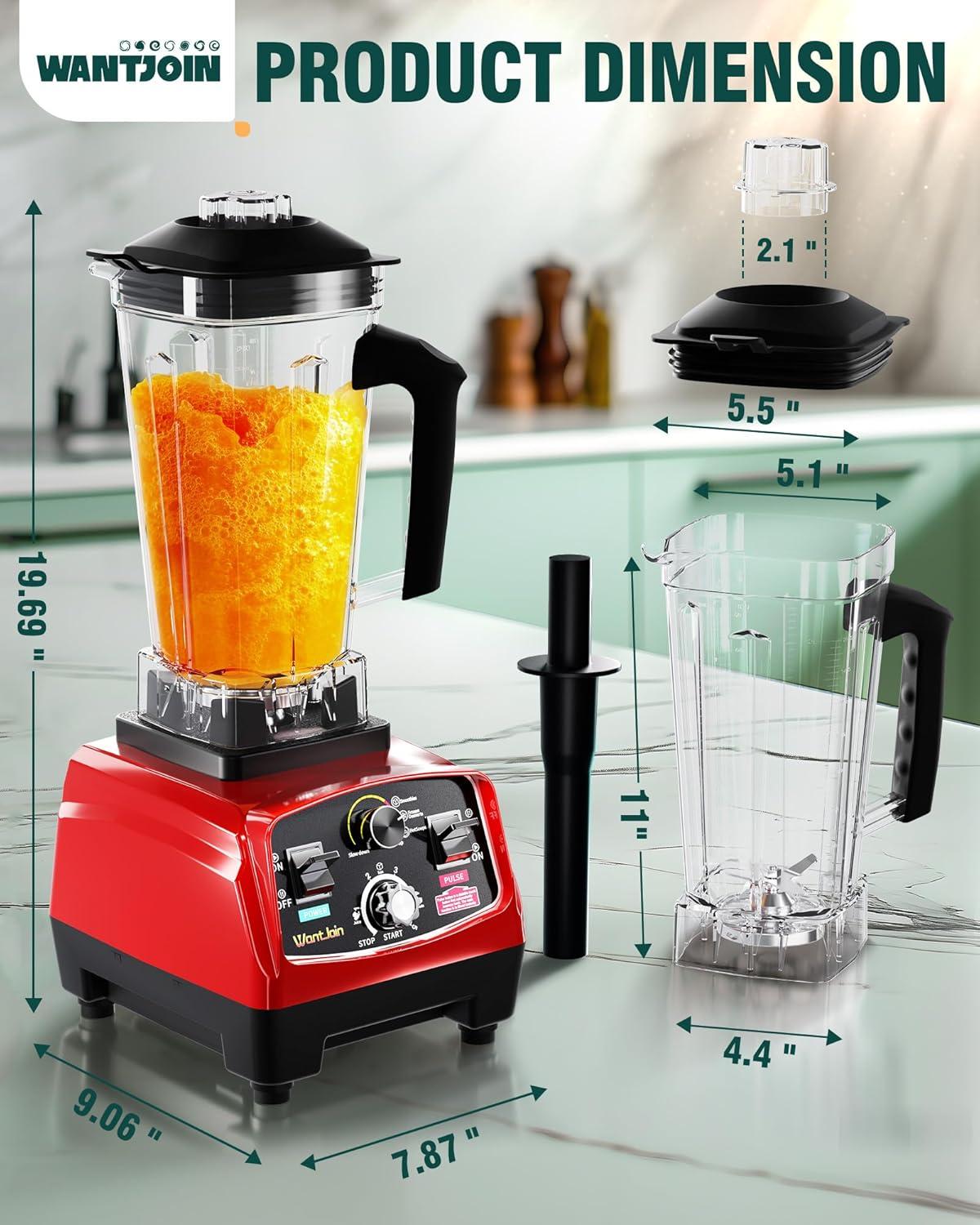 image:imageWantJoin Professional Blender ETL listed 70oz Commercial Blender for kitchen Max 1800W High Power Home and Commercial with Timer Smoothie Maker 2200ml for Crushing Ice Frozen Dessert SoupfishRed