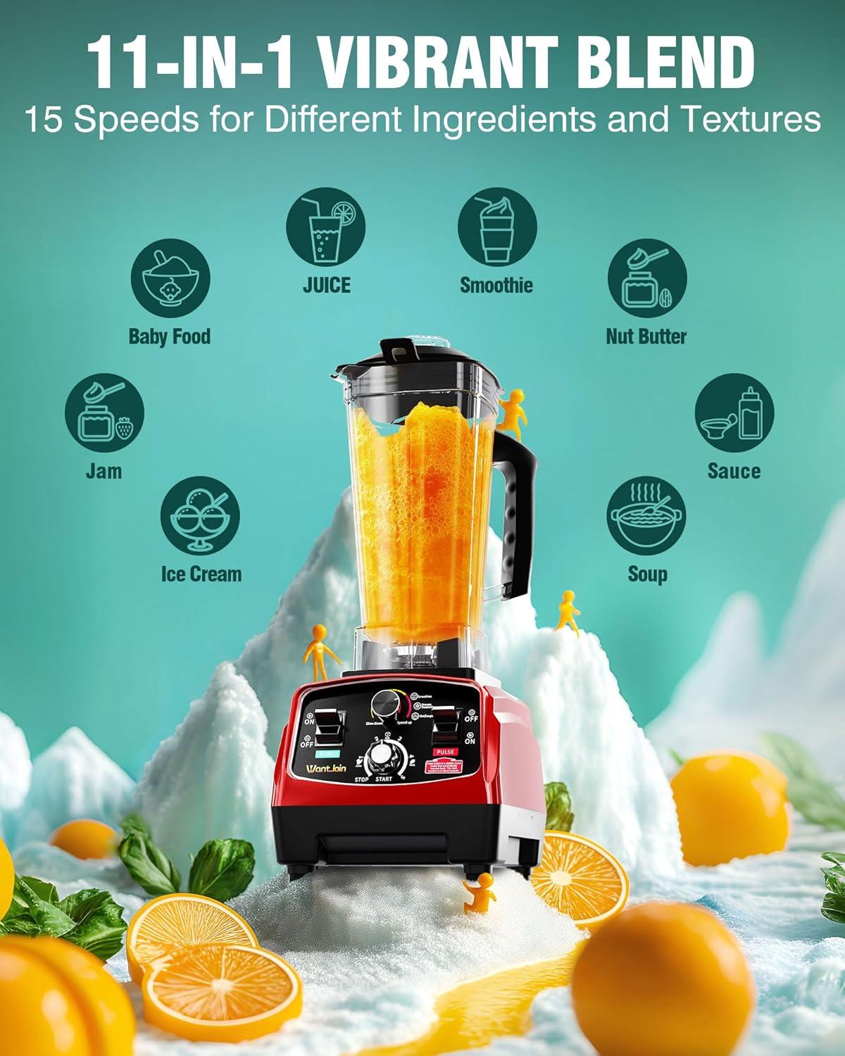 image:imageWantJoin Professional Blender ETL listed 70oz Commercial Blender for kitchen Max 1800W High Power Home and Commercial with Timer Smoothie Maker 2200ml for Crushing Ice Frozen Dessert SoupfishRed