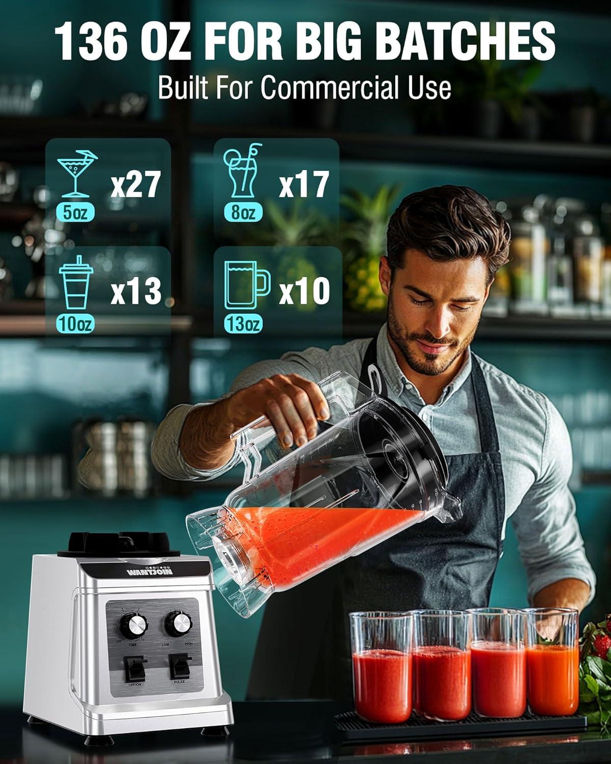 image:imageWantJoin Professional Blender ETL listed 70oz Commercial Blender for kitchen Max 1800W High Power Home and Commercial with Timer Smoothie Maker 2200ml for Crushing Ice Frozen Dessert SoupfishSliver