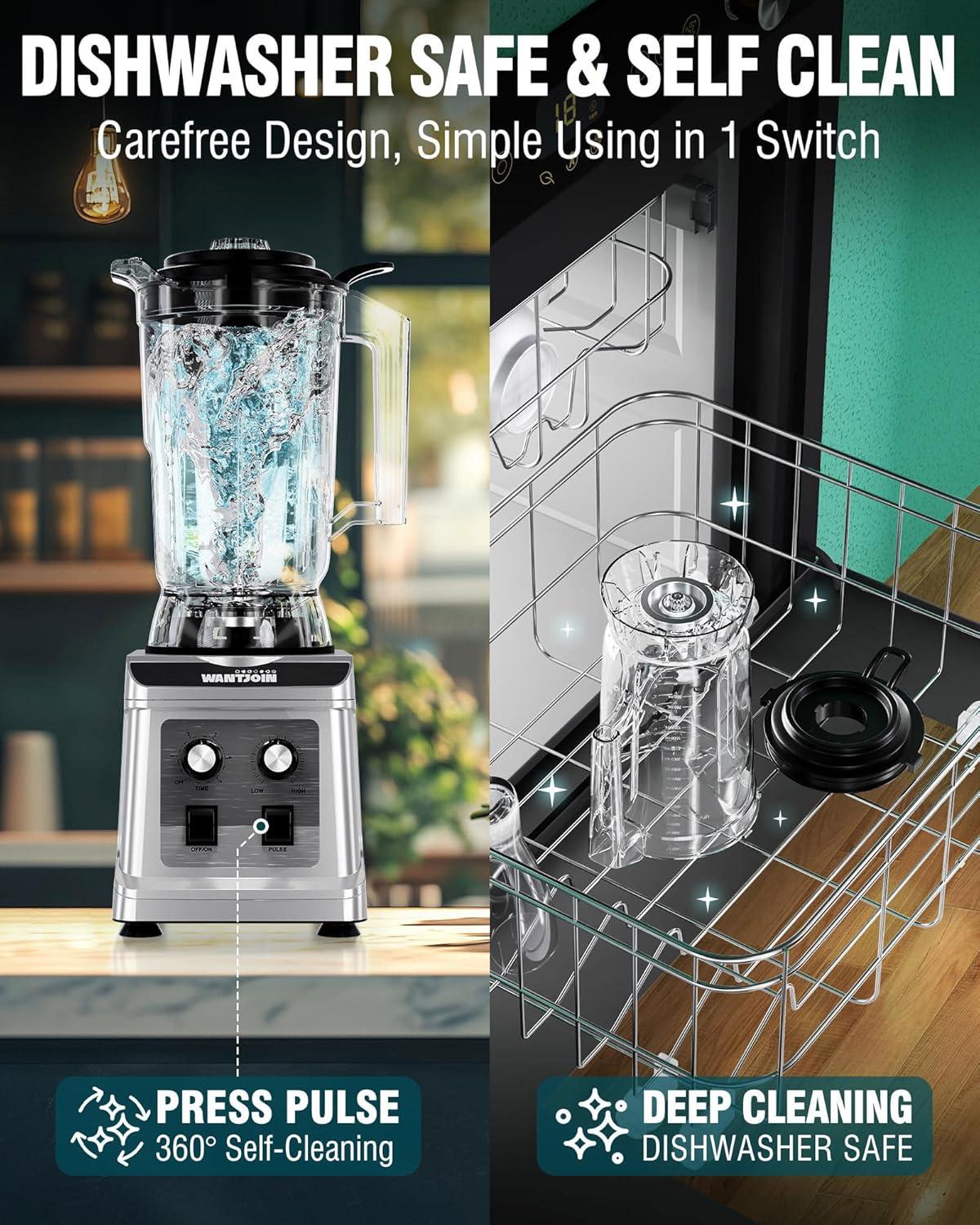 image:imageWantJoin Professional Blender ETL listed 70oz Commercial Blender for kitchen Max 1800W High Power Home and Commercial with Timer Smoothie Maker 2200ml for Crushing Ice Frozen Dessert SoupfishSliver