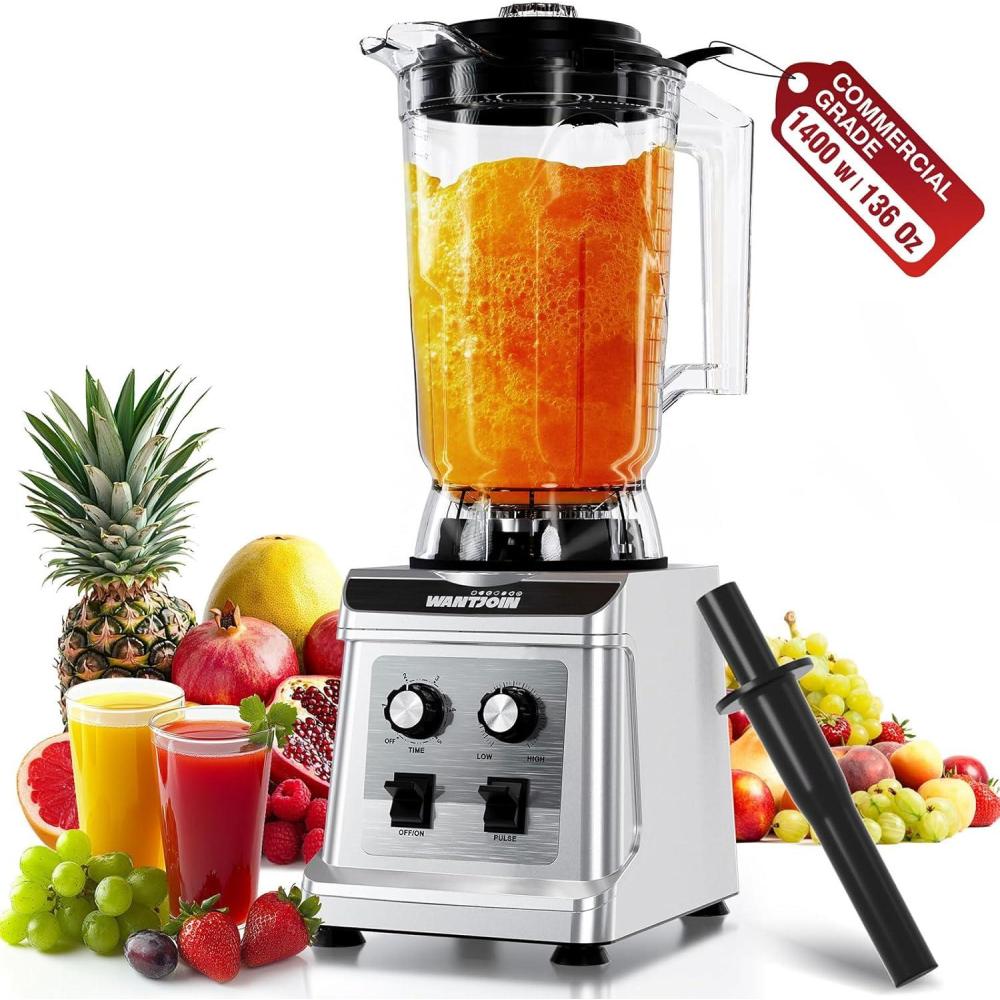image:imageWantJoin Professional Blender ETL listed 70oz Commercial Blender for kitchen Max 1800W High Power Home and Commercial with Timer Smoothie Maker 2200ml for Crushing Ice Frozen Dessert SoupfishSliver