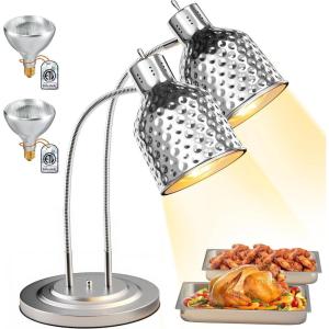 image:imageWantJoin 2Head Food Heat Lamp  ETL Electric Heating Lamp Listed 500W Stainless Steel Food Warmer Lamp Commercial Food Warmer for Catering Kitchen Food Service Restaurant Buffet CafeteriaSilver