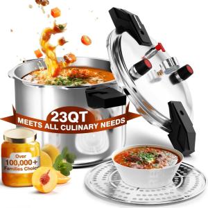 image:imageWantJoin 6Qt Aluminum Pressure Cooker wRelease Valve amp Multiple Protective DevicesPressure Canner Compatible with Gas amp Induction CookerCanner Rack Included23 Quarts