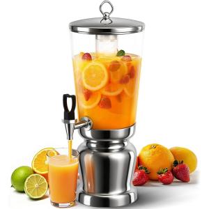 image:imageWantJoin Beverage Dispenser With Stand Drink Dispenser for Party Stainless Steel Water Dispenser with Ice Core Spigot Drink Jar Jug For Home Parties Lemonade Clear Acrylic 2GALLONS 8 Liters25 Gallon