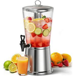 image:imageWantJoin Beverage Dispenser With Stand Drink Dispenser for Party Stainless Steel Water Dispenser with Ice Core Spigot Drink Jar Jug For Home Parties Lemonade Clear Acrylic 2GALLONS 8 Liters2 Gallon