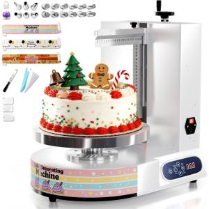 image:imageWantJoin Cake Decorating Machine  412 Inch Sloped Panel LED Automatic Cream Spreading with Adjustable 0300 RPM Rotation Speed Electric Turntable Cake Icing Machine with 3 Scraper SetsWhiteWhite