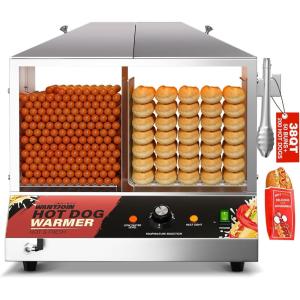 image:imageWantJoin Commercial Hot Dog Steamer  38QT36L Electric Hot Dog Steamer and Bun Warmer Stainless Steel Hot Dog Cabinet with Tempered Glass 200275 Sausages amp 4045 BunsSliver