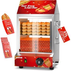 image:imageWantJoin Commercial Hot Dog Steamer  38QT36L Electric Hot Dog Steamer and Bun Warmer Stainless Steel Hot Dog Cabinet with Tempered Glass 200275 Sausages amp 4045 BunsRed