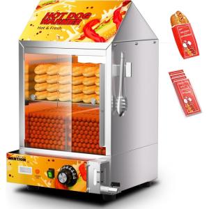 image:imageWantJoin Commercial Hot Dog Steamer  38QT36L Electric Hot Dog Steamer and Bun Warmer Stainless Steel Hot Dog Cabinet with Tempered Glass 200275 Sausages amp 4045 BunsYellow