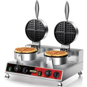 image:imageWantJoin Commercial Waffle Maker  Double Stainless Steel Waffle Iron with NonStick Teflon amp 360 Heating Tubes 122482 Perfect for Cafes Hotels Food Trucks amp Dessert Shops 2500WSilver