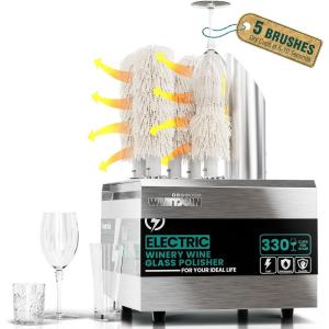 image:imageWantJoin Commercial Wine Glass Polisher Machine 330 CupsHour 1300W Automatic Dryer with 3 Brushes 304 Stainless Steel amp Soft Cotton Brushes for Bar Restaurant Kitchen5 Brush