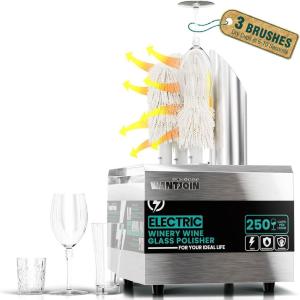 image:imageWantJoin Commercial Wine Glass Polisher Machine 330 CupsHour 1300W Automatic Dryer with 3 Brushes 304 Stainless Steel amp Soft Cotton Brushes for Bar Restaurant Kitchen3 Brush