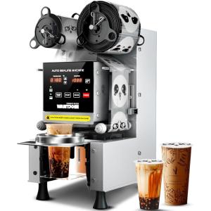 image:imageWantJoin Cup Sealing Machine Full Automatic Cup Sealer Machine 9095mm Electric Cup Sealing Machine 500600 CupsH Digital Control LCD Panel Cup Sealer for Bubble Milk Tea Coffee BlackGrey
