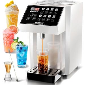 image:imageWantJoin Fructose Dispenser  Stainless Steel Automatic Syrup Dispenser with 16 Programmable Presets Drip Tray Measuring Cup amp Mixing Stick  for Bubble Tea Coffee Juice Bar Commercial Use WhiteWhite with Drip Tray