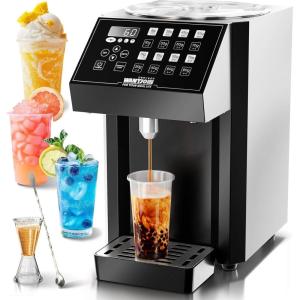 image:imageWantJoin Fructose Dispenser  Stainless Steel Automatic Syrup Dispenser with 16 Programmable Presets Drip Tray Measuring Cup amp Mixing Stick  for Bubble Tea Coffee Juice Bar Commercial Use WhiteBlack with Drip Tray