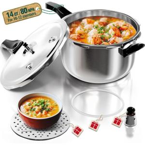image:imageWantJoin Pressure Cooker Stainless Steel 65 Qt Commercial Stove Top Pressure Cooker Pot Used for Pressure Foodie or Steaming Compatible with Gas amp Induction Cooker14 Quarts