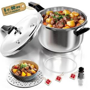 image:imageWantJoin Pressure Cooker Stainless Steel 65 Qt Commercial Stove Top Pressure Cooker Pot Used for Pressure Foodie or Steaming Compatible with Gas amp Induction Cooker6 Quarts