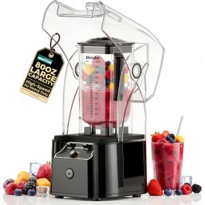 image:imageWantJoin Professional Commercial Blender With Shield Quiet Sound Enclosure 2200W Industries Strong and Quiet ProfessionalGrade Power SelfCleaning BlackBlack