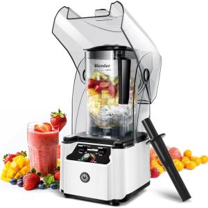 image:imageWantJoin Professional Commercial Blender With Shield Quiet Sound Enclosure 2200W Industries Strong and Quiet ProfessionalGrade Power SelfCleaning BlackWhite
