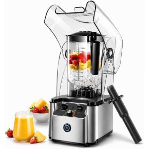 image:imageWantJoin Professional Commercial Blender With Shield Quiet Sound Enclosure 2200W Industries Strong and Quiet ProfessionalGrade Power SelfCleaning BlackSilver