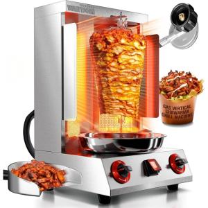 image:imageWantJoin Shawarma Grill Machine  22lbs Gas Vertical Rotisserie with Heat Shields and 2 Burners 122F to 752F Stainless Steel Gyro Machine for Chicken Beef Party and Commercial UseSilver