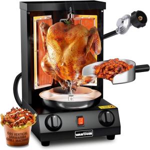 image:imageWantJoin Shawarma Grill Machine  22lbs Gas Vertical Rotisserie with Heat Shields and 2 Burners 122F to 752F Stainless Steel Gyro Machine for Chicken Beef Party and Commercial UseBlack