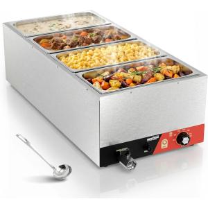 image:imageWantJoin Soup Warmer Commercial  20 QT Stainless Steel Bain Marie Round Pot 86185F Adjustable Temp 1500W Electric Steam Table CountertopAntiDry Burn Reset Button for Restaurant BuffetSilver