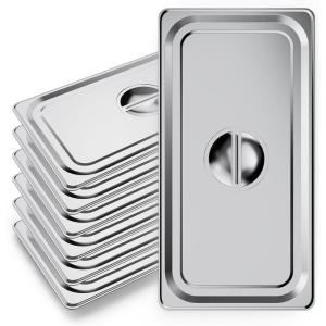image:imageWantJoin Steam Table Hotel Pan Lids 6 Pack Notched Cover for 11 Full Size Stainless Steel Metal Tray Sets Food Storage Container Restaurant Chafing Dishes Commercial Buffet Warmer Catering SuppliesPlain