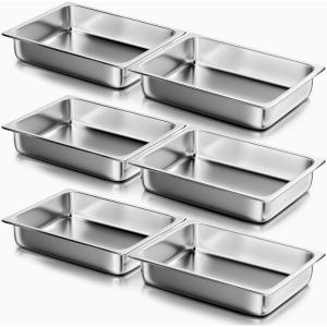 image:imageWantJoin Steam Table Hotel Pans  11 Full Size 6 Inch Deep 6 Pack Stainless Steel Food Storage Container Metal Tray Sets for Commercial Chafing Dishes Restaurant Buffet Catering Supplies4 Deep