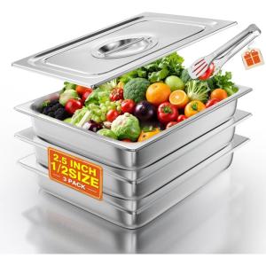 image:imageWantJoin Steam Table Hotel Pans with Lid 12 Half Size 4 Inch Deep 3 Pack Stainless Steel Metal Tray Sets Food Storage Container Commercial Restaurant Buffet Chafing Dishes Warmer Catering Supplies25 Deep 3 Pack