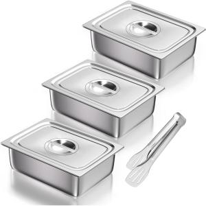 image:imageWantJoin Steam Table Hotel Pans with Lid 12 Half Size 4 Inch Deep 3 Pack Stainless Steel Metal Tray Sets Food Storage Container Restaurant Chafing Dishes Commercial Buffet Warmer Catering Supplies