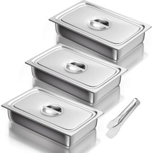 image:imageWantJoin Steam Table Hotel Pans with Lid 3 Pack 12 Half Size Stainless Steel Metal Tray Sets Food Storage Container Restaurant Chafing Dishes Commercial Buffet Warmer Catering SuppliesPan with Lid