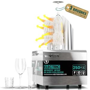 image:imageWantJoin Wine Glass Polisher Machine  3 Brushes 250 CupsHour Commercial Electric Automatic Dryer with 304 Stainless Steel 100 Cotton 1150W High Power 140F Air Drying for Bar Kitchen Restaurant