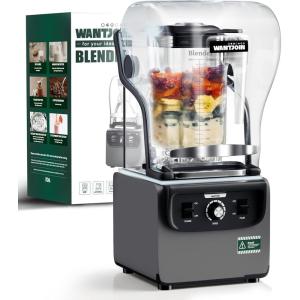 image:imageWantjoin Commercial Quiet Blender for Kitchen Smoothie Protein Shake Licuadora Countertop Professional Electric Food Machine for Puree Milkshake Juice Drink and Ice with Silent Cover 2200ml 1800W