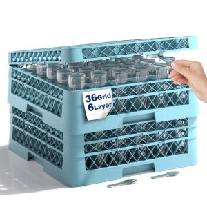 image:imageWantjoin Glass Rack Commercial Dishwasher Racks Drying Wine Cup Holder Storage for Bar Restaurant Kitchen 1 Pack 36 Compartments with 2 Extenders 2 Base and 4 Layers 195 x 195 x 71 Inches Blue